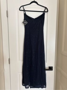 Jillumi Band Navy Glitter Maxi Slip Dress with Spaghetti Straps